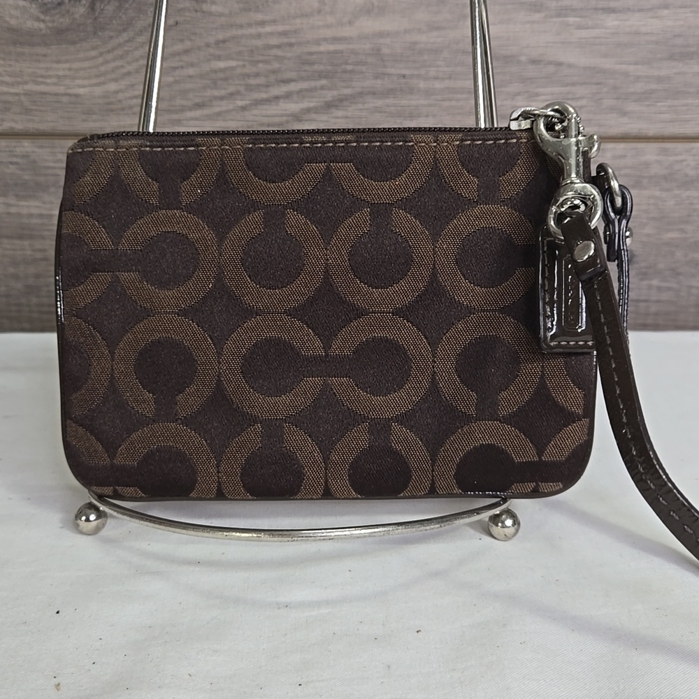 Coach Signature Dark Brown Canvas Wristlet Wallet - Picture 4 of 9